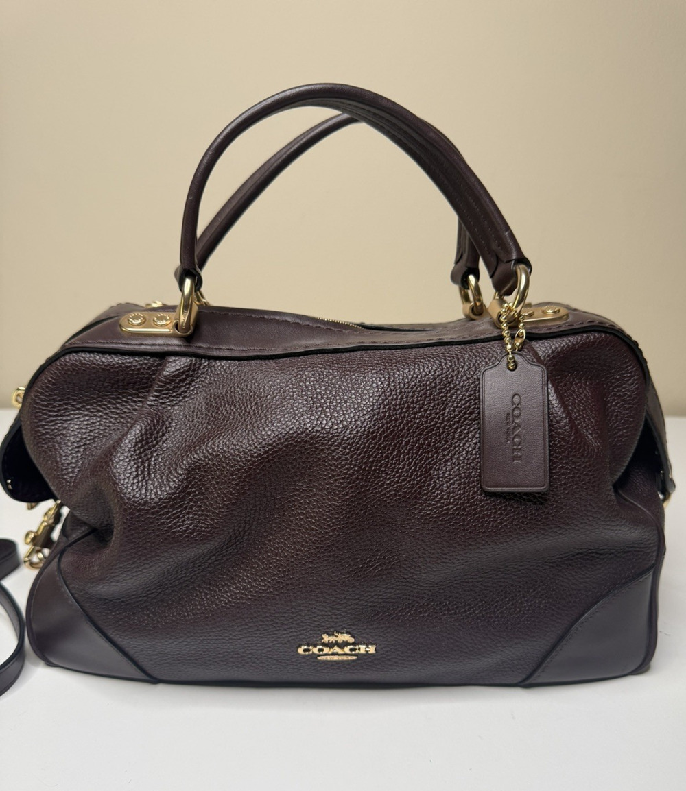 Coach Lane Satchel Dark Brown Pebbled Leather 69621 Zip Around Crossbody Bag